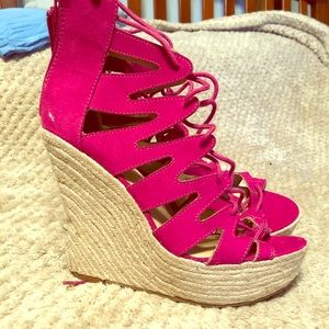 Raspberry Pink high wedges